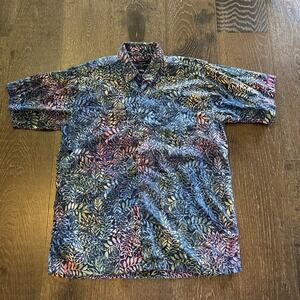 Pete Huntington Hawaiian‎ Shirt Mens  Size L Cotton Floral Tie Dye  Short Sleeve